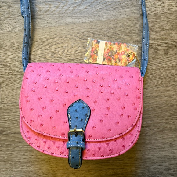 Cara Pink crossbody bag ostrich patern. - Picture 4 of 9